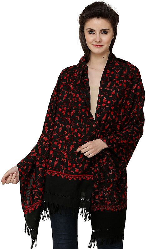 Kashmiri Stole with Aari Embroidered Paisleys by Hand