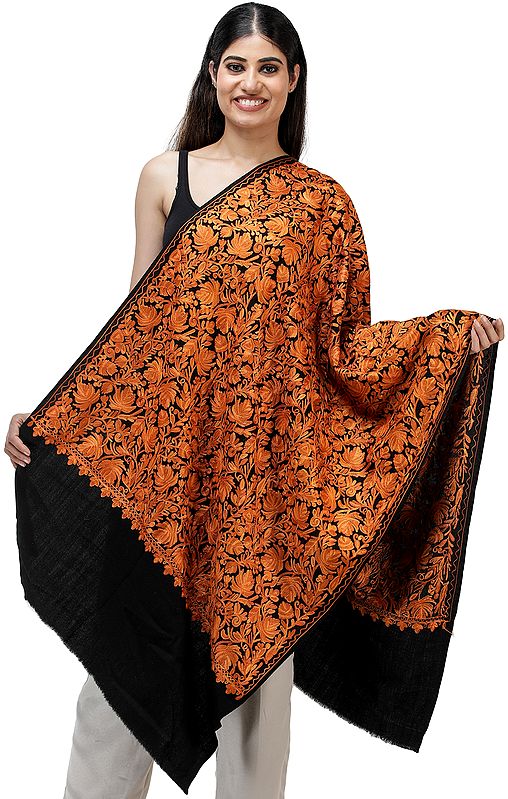 Stole from Kashmir with Aari Embroidered Flowers All-Over