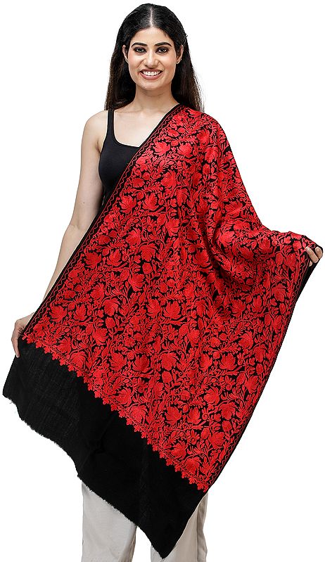 Stole from Kashmir with Aari Embroidered Flowers All-Over
