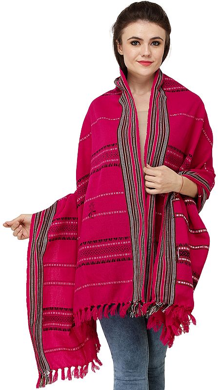 Shawl from Nagaland with Woven Border and Thread Weave