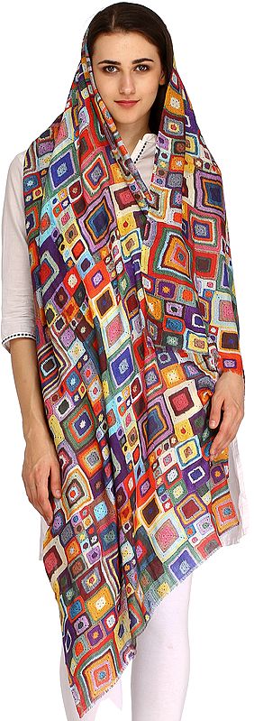 Multicolor Digital-Printed Stole from Amritsar with Geometrical Design