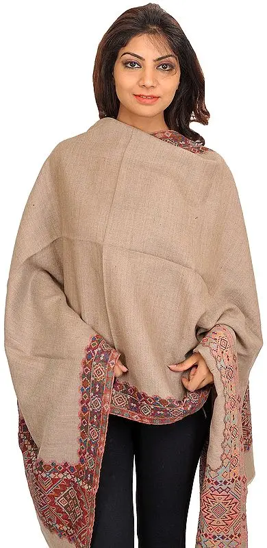 Plain Khaki Stole from Amritsar with Kullu Palla