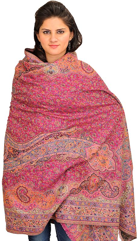 Lilac Rose Shawl from Amritsar with Multicolor Kani Weave