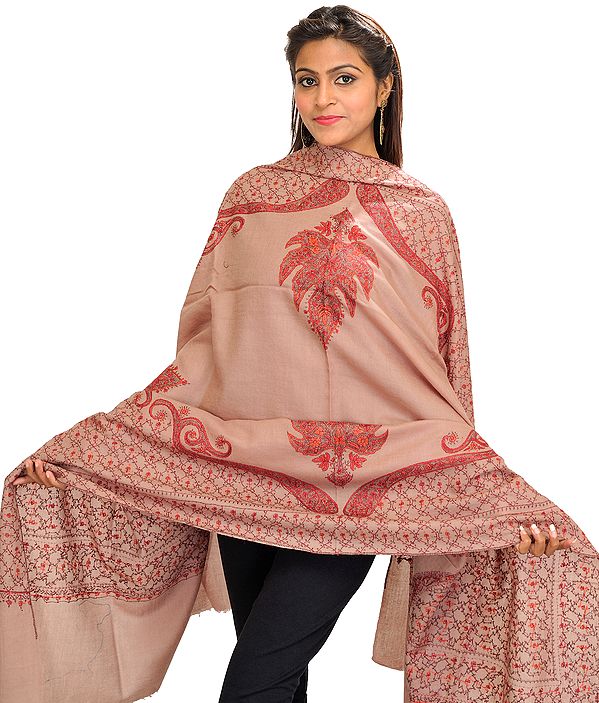 Tidal-Foam Tusha Shawl from Kashmir with Sozni Embroidery by Hand