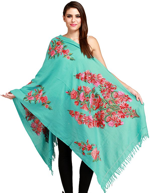 Kashmiri Stole with Aari Floral Embroidery by Hand