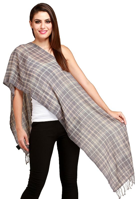 Wild-Dove Cashmere Scarf from Nepal with Woven Checks