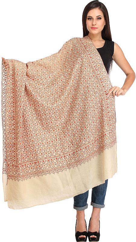 Tusha Shawl from Kashmir with Needle Hand Embroidery All-Over