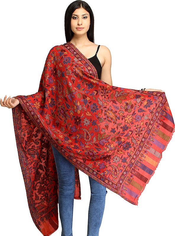 Kani Jamawar Stole with Woven Flowers