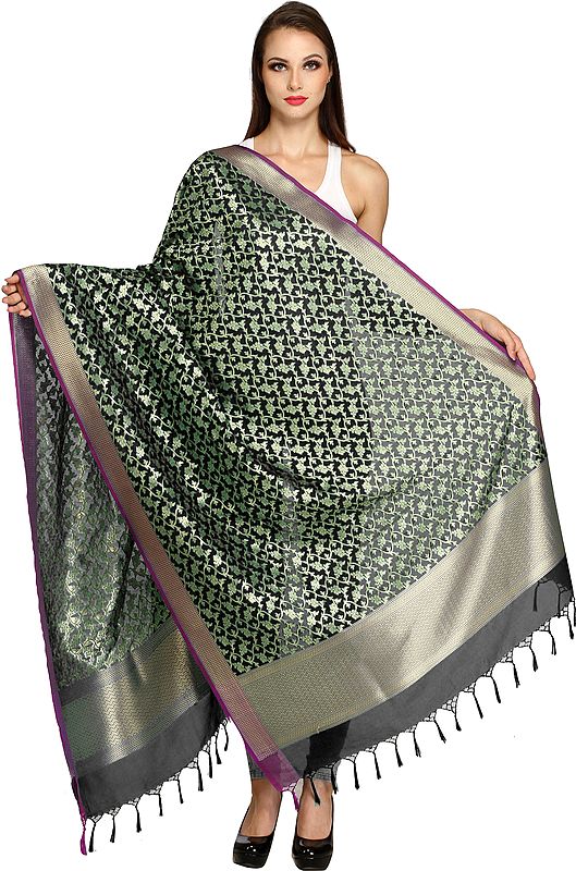 Banarasi Brocaded Zari Thread Dupatta with Floral Weave