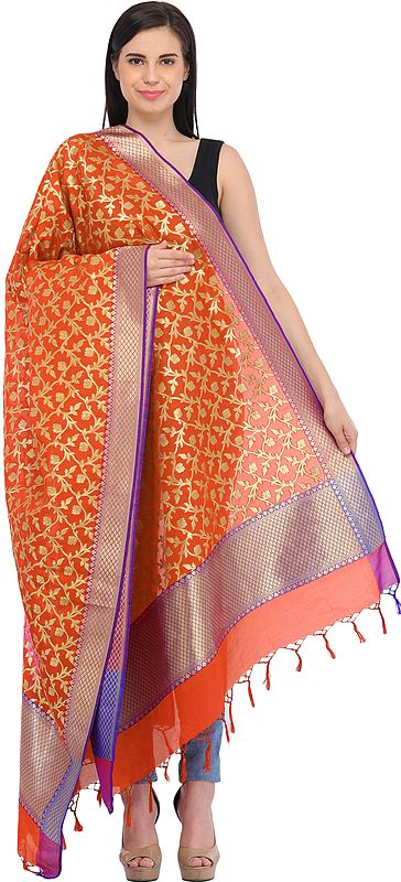 Banarasi Brocaded Dupatta with Floral Weave in Zari Thread