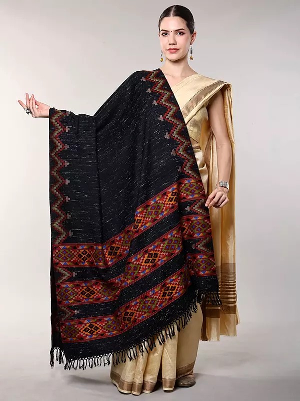 Shawl from Kullu with Thread Weave and Kinnauri Woven Triple Border