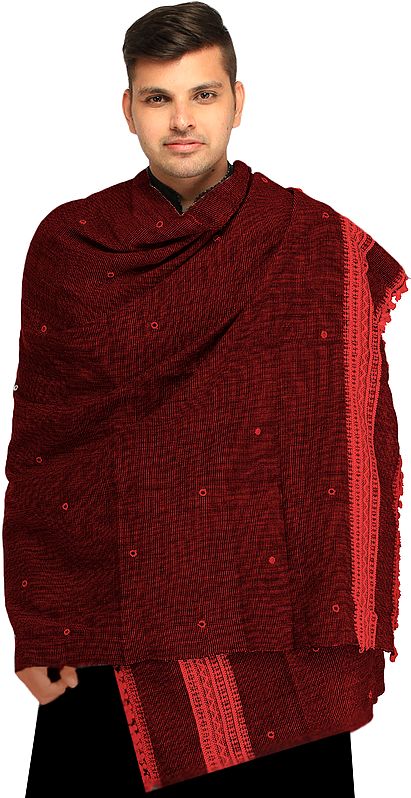 Men's Shawl from Kutch with Woven Border and Embroidered Mirrors