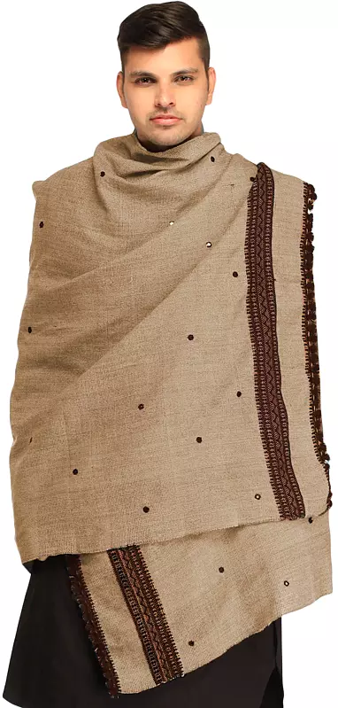 Men's Shawl from Kutch with Woven Border and Embroidered Mirrors