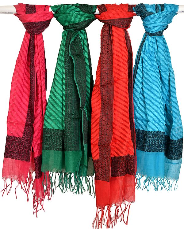 Lot of Four Dupatta with Woven Border and Stripes