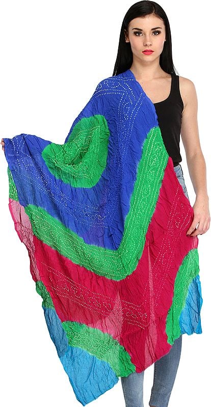 Multicolored Crinkled Bandhani Tie-Dye Stole