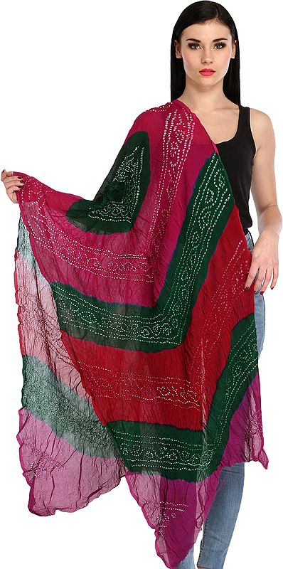 Multicolored Crinkled Bandhani Tie-Dye Stole