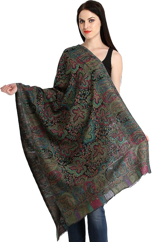 Kani Jamawar Stole with Woven Maple Leaves