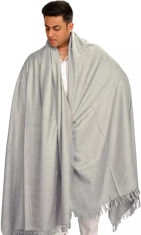 Plain Men's Dushala from Kullu with Woven Stripes on Border