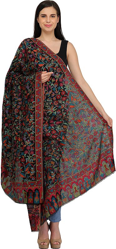 Kani Jamawar Shawl with Floral Weave in Multicolor Thread
