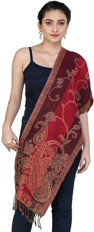 Reversible Jamawar Scarf from Amritsar with Woven Paisleys