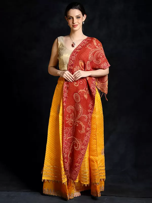 Reversible Jamawar Scarf from Amritsar with Woven Paisleys