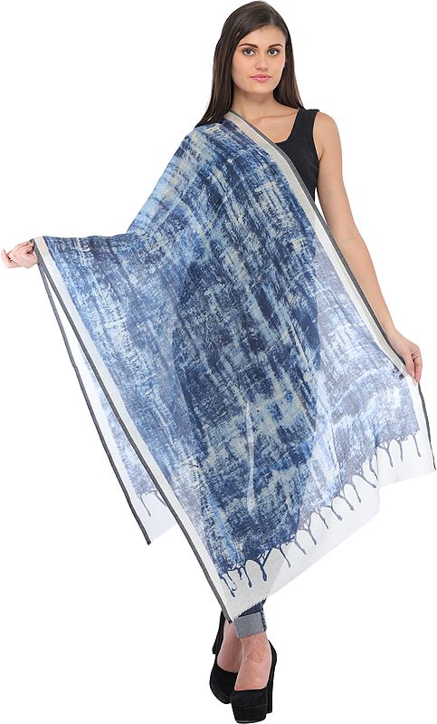 Blue Batik Stole with Digital-Print