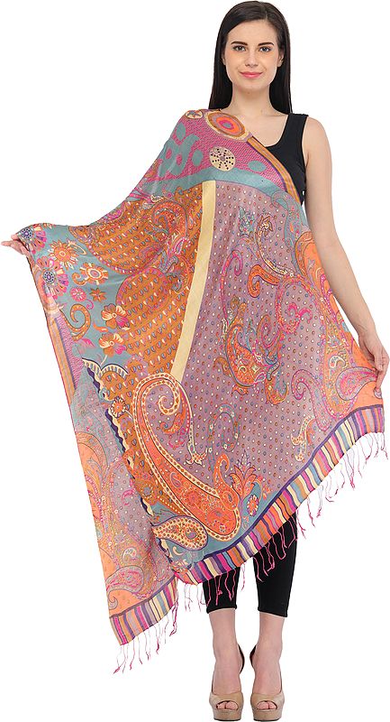 Multicolored Digital-Printed Stole with Paisleys