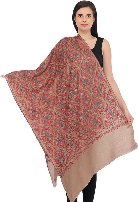 Moonlight Kashmiri Tusha Stole with All-Over Needle Hand-Embroidery