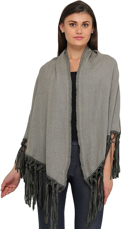 Cape with Woven Stripes and Leather Tassles