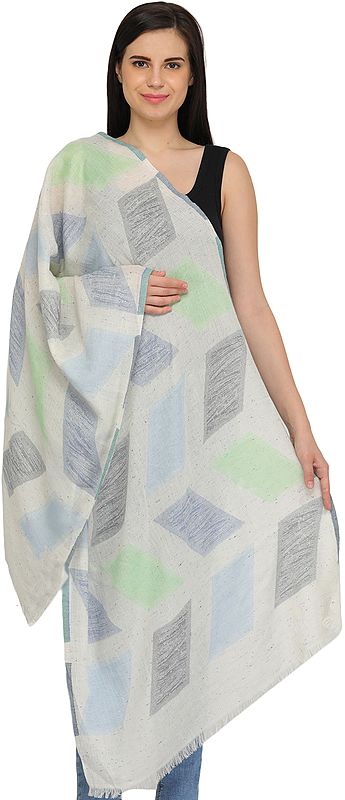 Off-White Stole with Woven Motifs