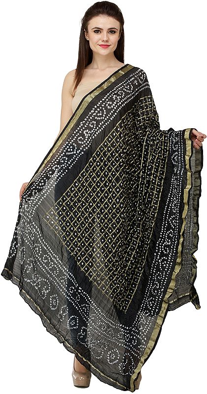 Bandhani Tie-Dye Gharchola Dupatta from Jodhpur with Golden Thread Weave