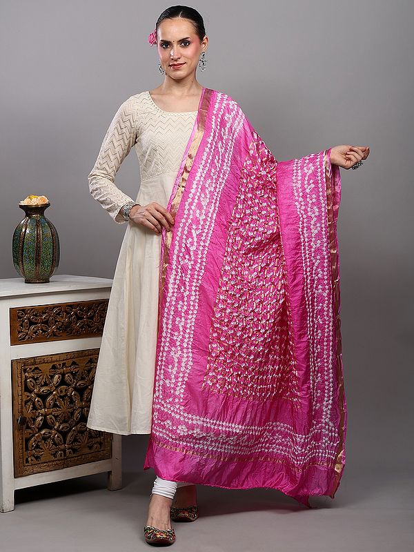 Bandhani Tie-Dye Gharchola Dupatta from Jodhpur with Golden Thread Weave