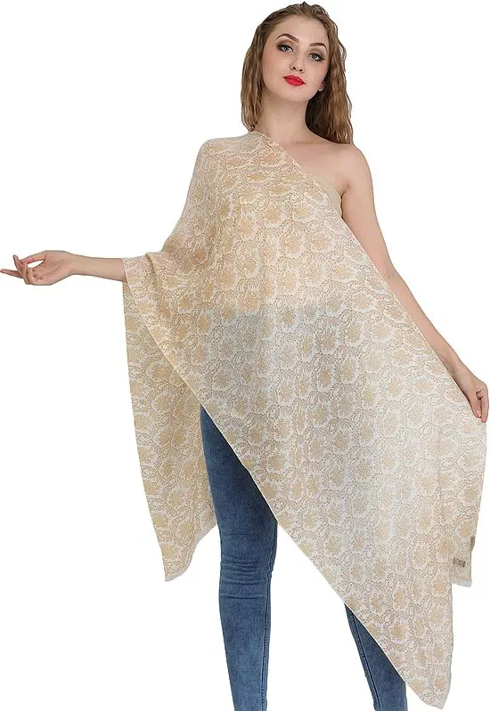 Off-White Printed Cashmere Silk Scarf from Nepal
