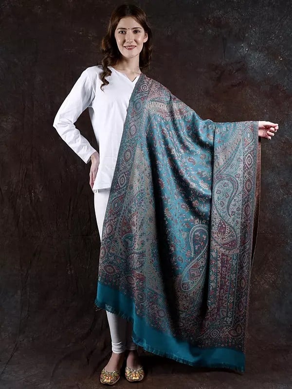 Reversible Jamawar Shawl with Woven Paisleys