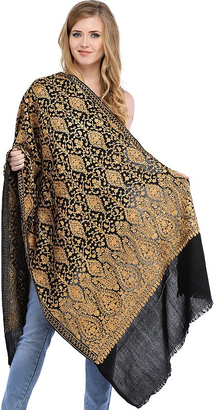 Stole from Amritsar with All-Over Thread Embroidered Jaal