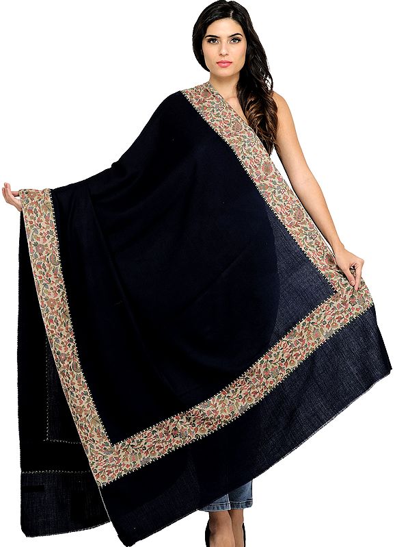 Plain Shawl from Amritsar with Woven Kani Patch Border