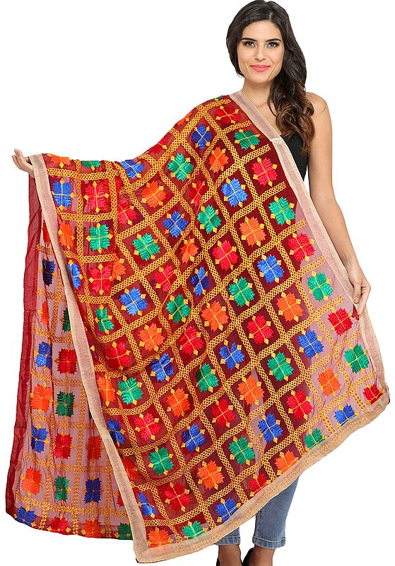 Phulkari Dupatta from Punjab with Embroidery All-Over