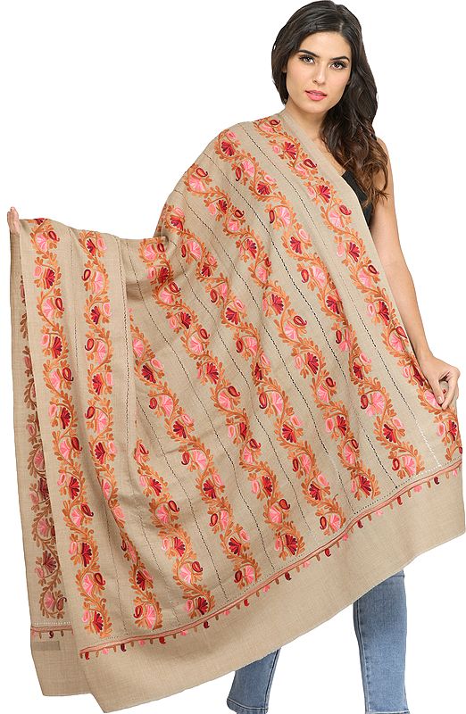 Cobblestone Shawl from Amritsar with Aari Floral Embroidery and Cutwork