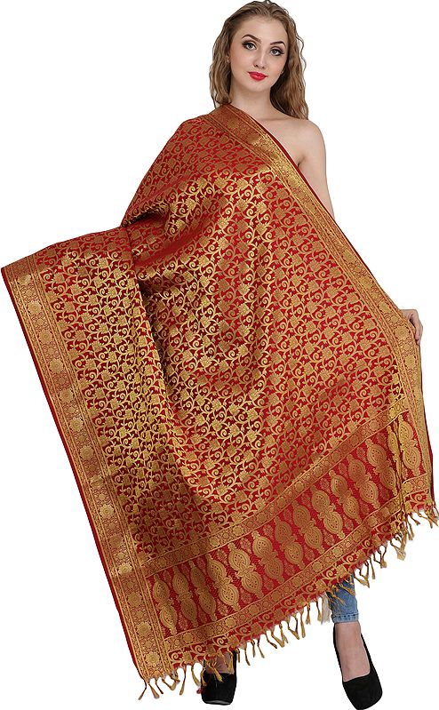 Banarasi Brocaded Dupatta with Floral Weave in Zari Thread