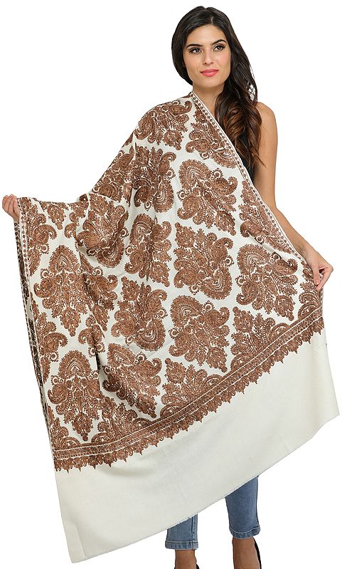 Shawl from Amritsar with Aari Embroidered Large Bootis