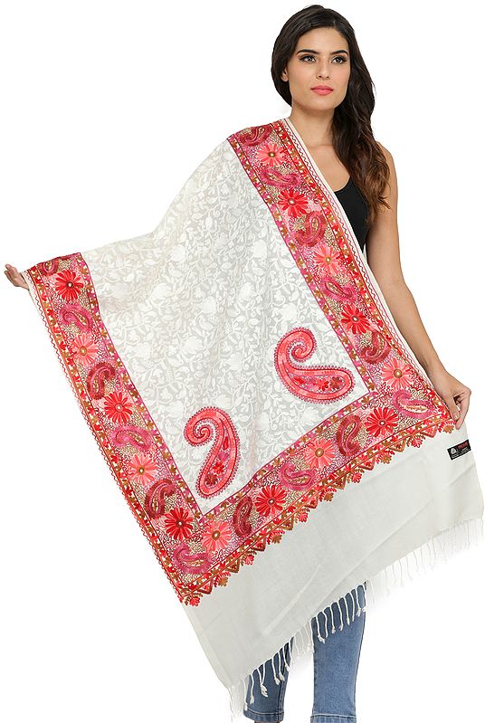 Stole from Amrtsar with Aari Embroidered Paisleys and Flowers