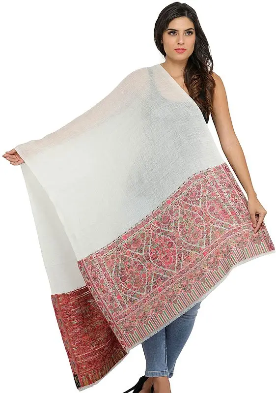 Wool Shawl from Amritsar with Woven Kullu Palla