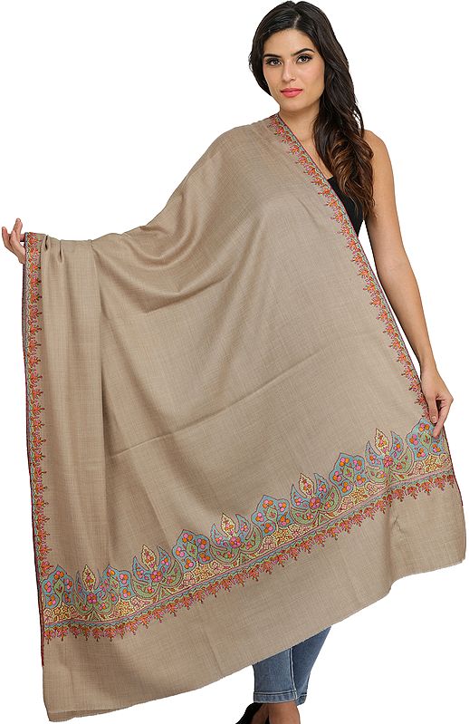 Oxford-Tan Shawl from Amritsar with Needle Embroidery
