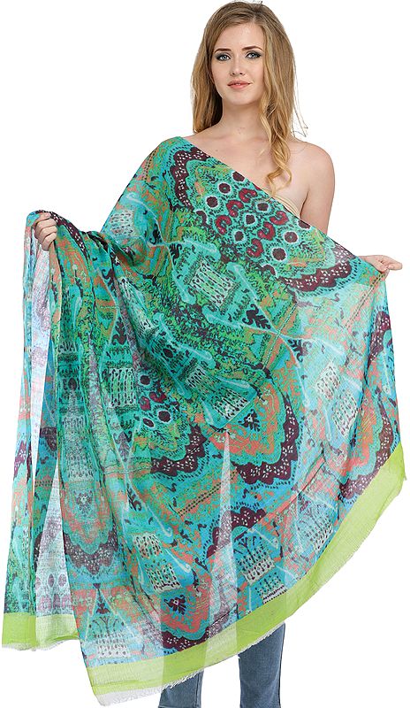 Atlantis-Green Digital-Printed Stole with Florals