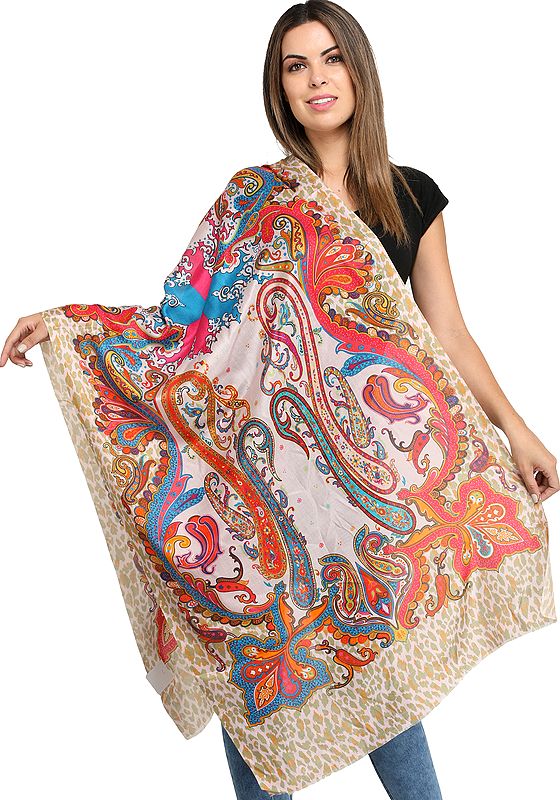 Cameo-Rose Digital-Printed Stole with Florals and Paiselys