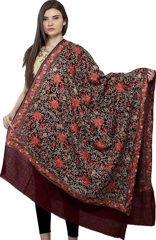 Shawl from Amritsar with Aari Embroidered Florals All-Over