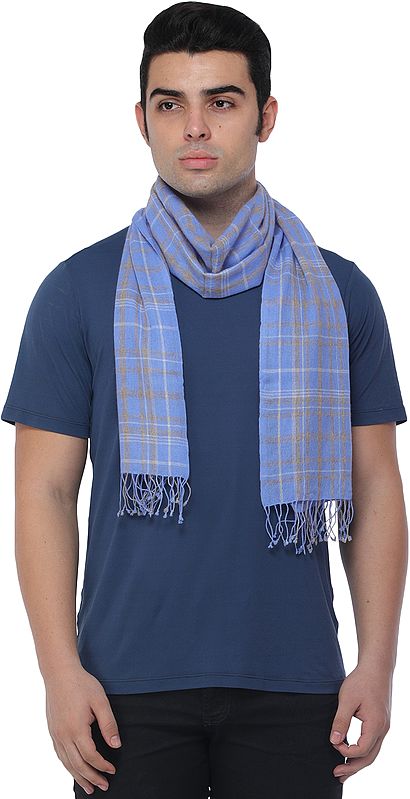 Cashmere Men's Scarf from Nepal with Checks Weave