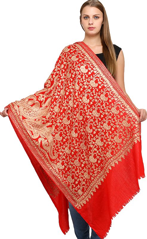 Pure Wool Stole from Amritsar with Aari Embroidery All-Over