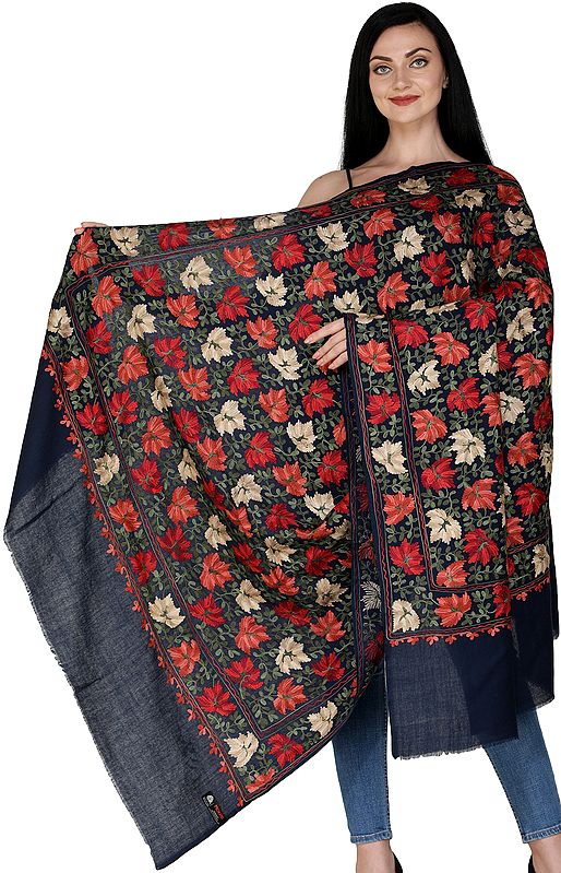 Shawl from Amritsar with Aari Embroidered Chinar Leaves All-Over