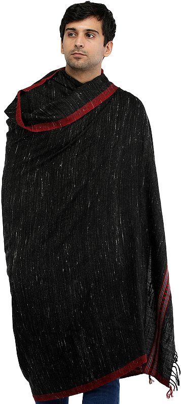 Kullu Palla Men's Shawl with Kinnauri Woven Border in Multicolor Thread